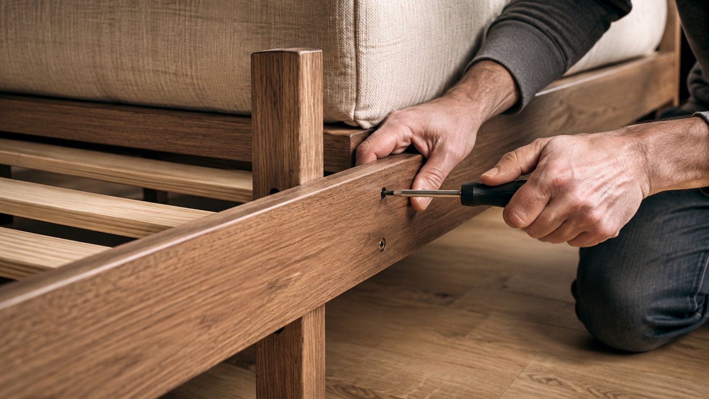 Bed frame being secured during structural repair